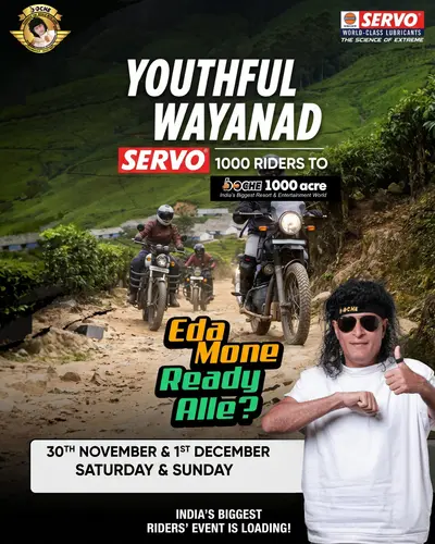 Bikers forming the word boCHE during the record rally at the best resort in wayanad kerala